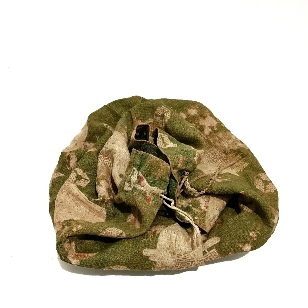 TRUE VINTAGE Drawstring Bag 1920 Green Floral Cotton Jewelry Pouch
